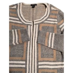 By‎ Design Long Cardigan 1X Tan/gray/ivory